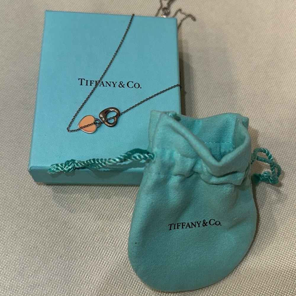 Tiffany Open Heart Double Pendant Necklace Sterling Silver